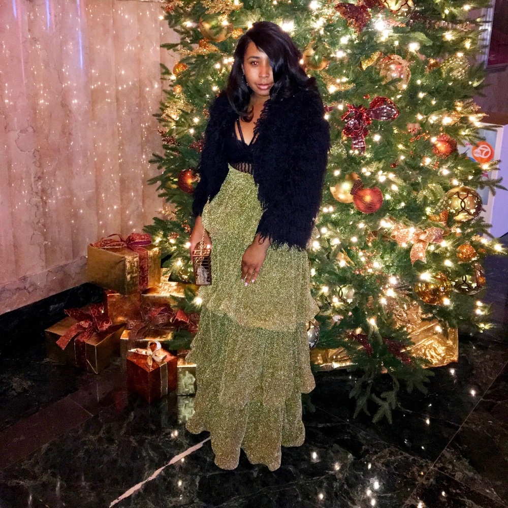 Shimmery layered gold metallic skirt